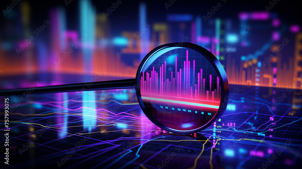 Aufkleber magnifying glass over digital graph ai generated image background. detailed data analysis close up p