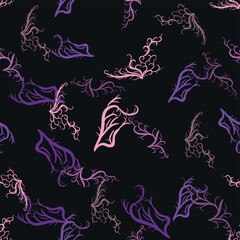 Seamless pattern with starfish, corals, pearls and seashells. Vector background with marine theme.