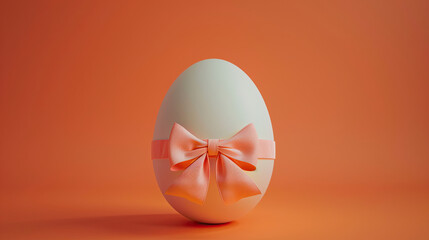 an easter egg with bow on orange background - obrazy, fototapety, plakaty