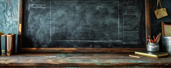 Classic blackboard evoking educational nostalgia. - obrazy, fototapety, plakaty