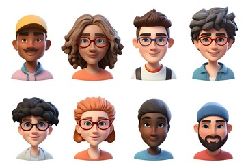 3d avatar of a group of young people of different genders on a white background - obrazy, fototapety, plakaty