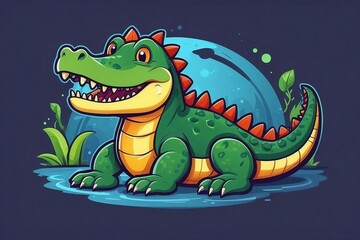 Obraz premium cute cartoon crocodile mascot logo