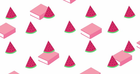 Fototapeta premium Image of question mark over watermelon and book icons