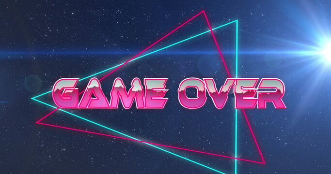 Image of game over text over light trails and spots on black background - Powered by Adobe