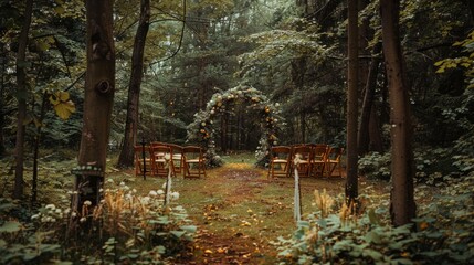 Fairytale forest wedding, intimate outdoor ceremony with natural magic.