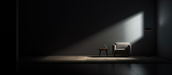 Minimal Dark Room Concept with Sunlight and Reflections
