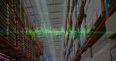 Image of data processing over empty warehouse