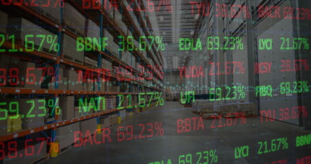 Image of data processing over empty warehouse