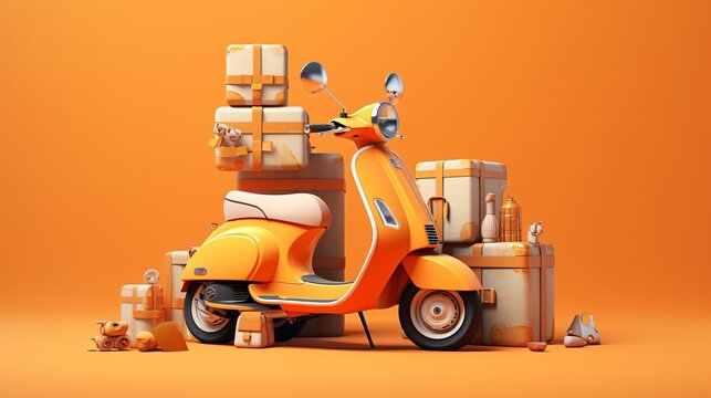 a scooter with boxes stacked on top of it