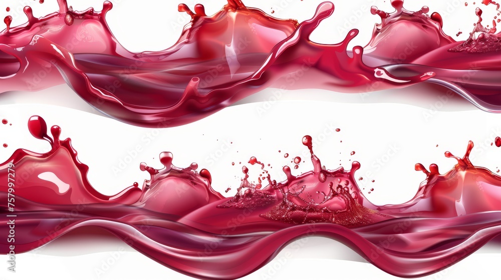Poster horizontal splash of red juice or wine isolated on a transparent background. modern realistic set of