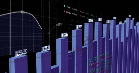 Image of financial data processing over dark background