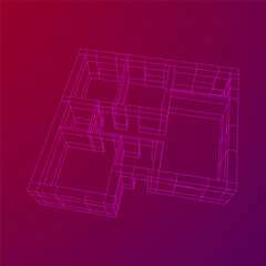 Architecture building. Modern house plan. Wireframe low poly mesh.