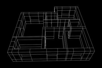 Architecture building. Modern house plan. Wireframe low poly mesh.