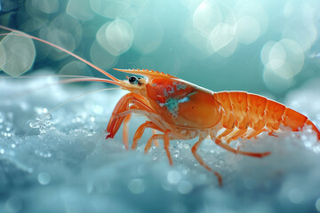 shrimps on ice on seafood market