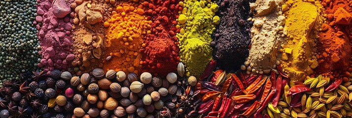 A spectrum of spices explodes in a riot of color, their fragrant whispers telling stories of distant lands and exotic flavors. 