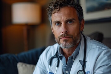 Portrait of a mature doctor with a stethoscope looking confidently at the camera