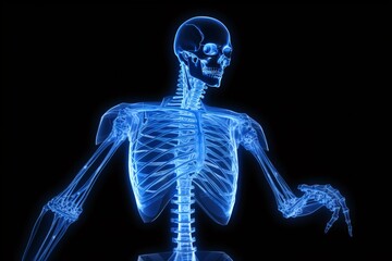 a skeleton with blue light