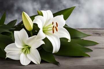 branch of white lilies flowers