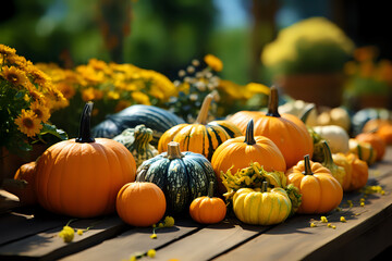 Autumn harvest display with a variety of pumpkins.

Vibrant pumpkin assortment capturing the essence of fall, ideal for seasonal decor themes and harvest festivals. Great for advertisements and festiv