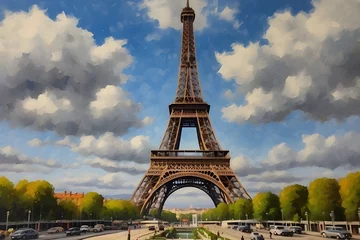 Gordijnen An oil painting of the Eiffel Tower in France © Malik