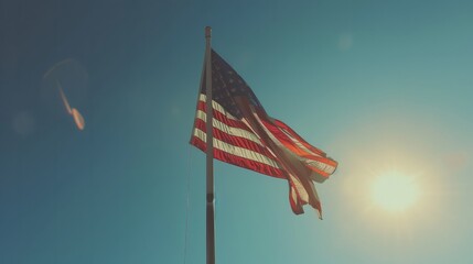 American flag on the flagpole. Independence Day. 4th. Memorial Day