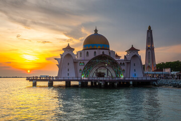 sundown from melaka straits mosque, malaysia