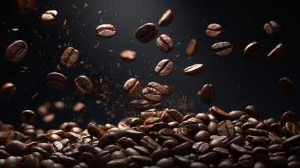 coffee beans falling on a pile of coffee beans