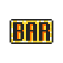 Pixel bar symbol isolated on white background. Slot machine or video game item. Vector pixel art illustration in 8-bit old style.