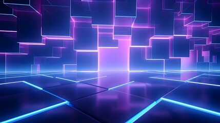 3d rendering of purple and blue abstract geometric background. Scene for advertising, technology, showcase, banner, game, sport, cosmetic, business, metaverse. Sci-Fi Illustration. Product display