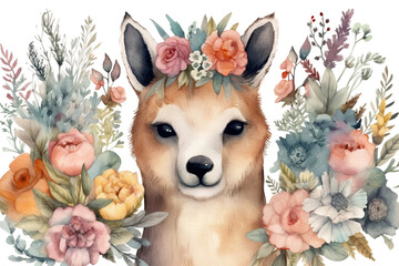 Obraz na płótnie Canvas watercolor flowers fox Illustration animals other bear koala bohemian