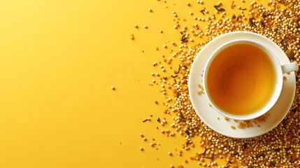 Crédence de cuisine en verre imprimé Bar a café Golden Elixir: Top View of Fresh Buckwheat Tea