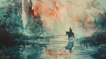 Schilderijen op glas Man Riding Horse in Water © Famahobi