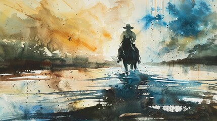Man Riding Horse in Water - obrazy, fototapety, plakaty