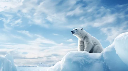 Schilderijen op glas a polar bear sitting on a snow covered hill © Veaceslav