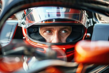 Fototapeta premium man wearing a helmet in a racing car