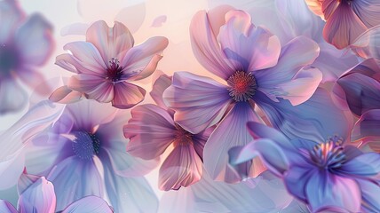 pastel flowers, radiating an ethereal glow and symbolizing renewal and hope against a transparent...