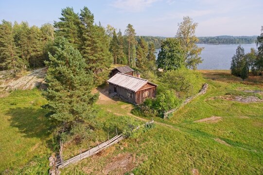 Aerial view of old Paikkari Cottage where Elias L&ouml;nnrot was born, the collector of folklore and compiler of Kalevala, Sammatti, Finland.