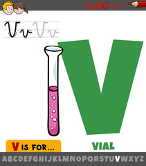 letter V from alphabet with cartoon vial object