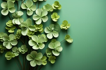 Bunch of green flowers beautifully displayed against a matching green backdrop.