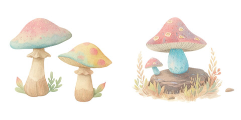 cute mushroom watercolour vector illustration 