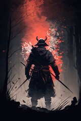 Japanese Samurai warrior illustrated poster design. Ai Generative