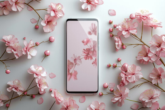 A delicate blossom of pink petals adorn the indoor cell phone, bringing a touch of nature and beauty to the modern device