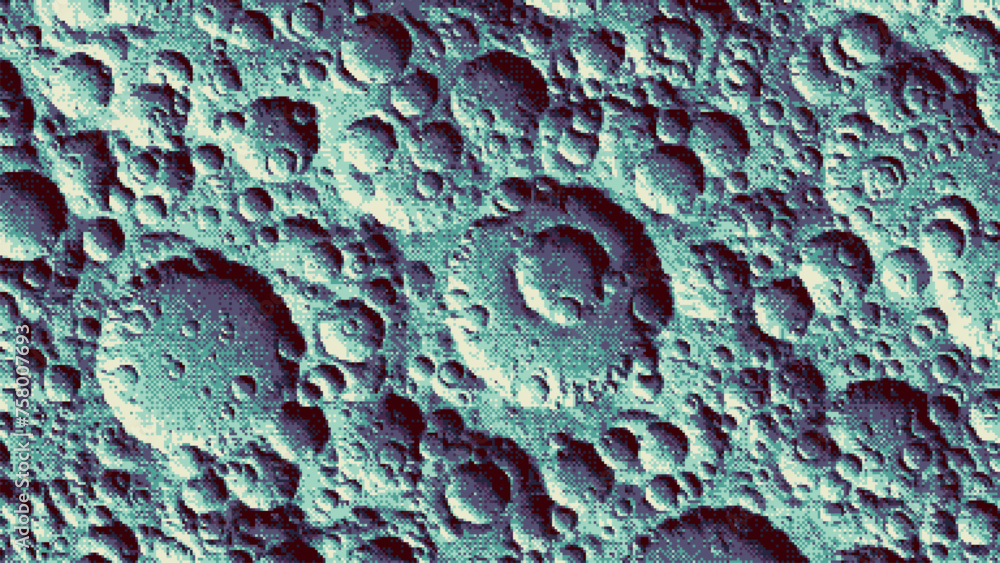 Aufkleber pixelated moon background with many meteorite impact craters and dithering effect. pixel art mosaic 