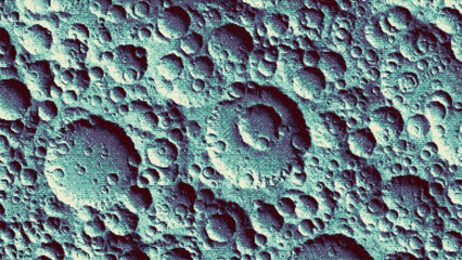 Pixelated moon background with many meteorite impact craters and dithering effect. Pixel art mosaic texture of top view lunar surface. Vintage retro video game background. Vector illustration in 8-bit © 3d_kot