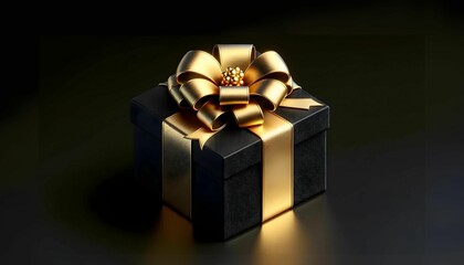 Gold gift box with ribbon