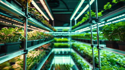 Row of Green Plants in a Hydroponic Greenhouse