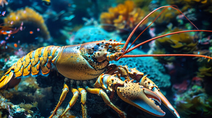 Close Up of Lobster on Coral