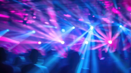 Fototapeta na wymiar Blurred background, happy student people dancing in disco club. Nightlife concept.