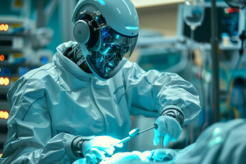 Robot przeprowadza operację w szpitalu - obrazy, fototapety, plakaty