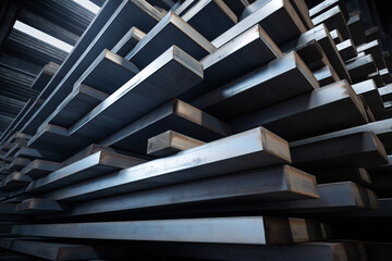 metal bars and steel pipes neatly stored in a vast warehouse, ready for the next stage of manufacturing